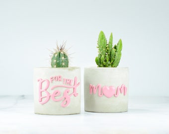 Geschenk für die Beste Mama, Kaktustopf, Beton Pflanzgefäße 2er Set, Sukkulenten Topf, Geschenk für Mama, Geschenkidee, Topf mit Botschaft, Muttertagsgeschenk