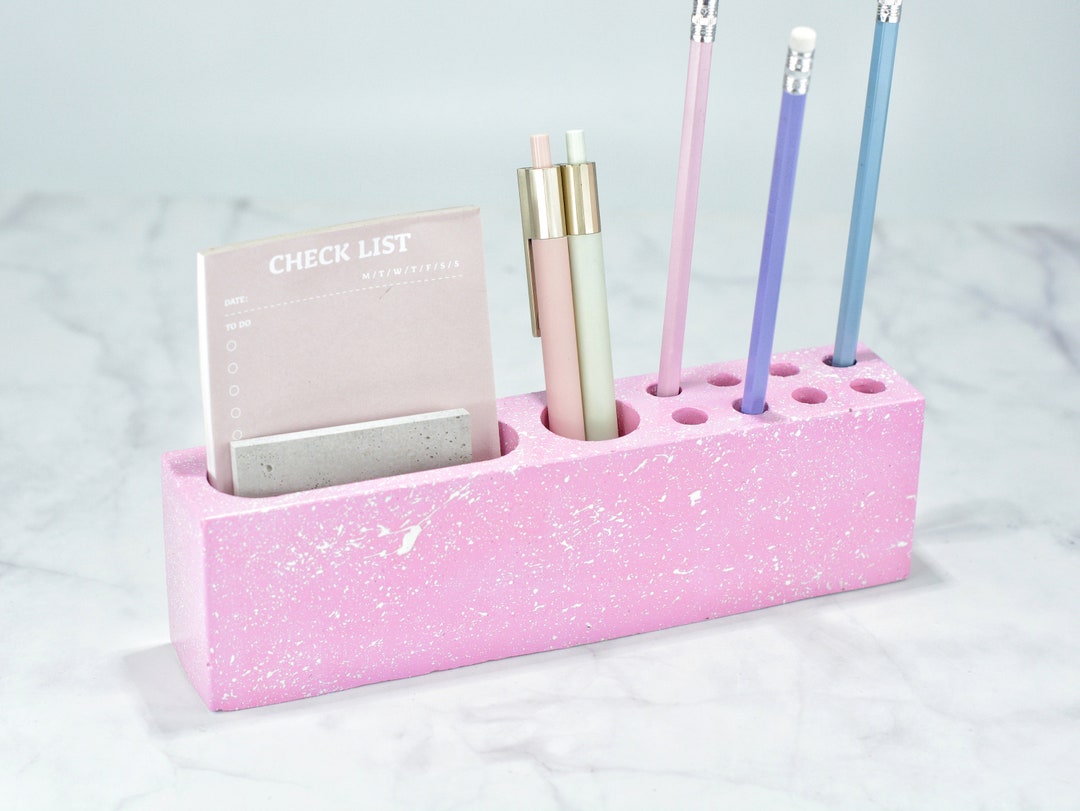 Desk Organizer Pink Pen Holder Office Organizer Concrete Etsy