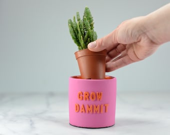 Hot Pink Concrete Cactus Planter: Funny Indoor Pot