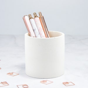 White Desk Organizer, Concrete Pen Holder, Office Decoration, Desk Organization, Minimal Office Storage