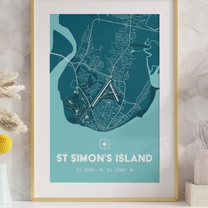Carte de l'île St Simons - Téléchargement numérique - Bleu clair/Full