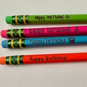 Happy Birthday Pencils, Ticonderoga #2 pencils, Engraved Pencil, Student Gift, Classroom Pencils, Party Favor, Teacher Gift, School Supply