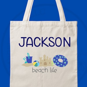 Kinder Personalisierte Strand Leben Tragetasche, Strand Canvas Tragetasche, Strandtasche, Baumwolle Canvas Sommer Tragetasche, Schwimmbad Tasche, Sommer Geburtstagsgeschenk