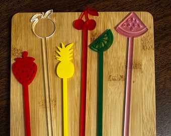 Fruit Beverage Swizzle Stick, Drink Stirrer, Fruit Salad Stirrer, Acrylic Stir Stick, Summer Drink Stirrer, Whiskey Stick, Fun Fruit Stirrer