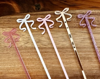 Bow Beverage Swizzle Stick, Drink Stirrer, Tea Party Sticks, Acrylic Stir Stick, Bow Drink Stirrer, Bachelorette Party, Bar Cart Accessory