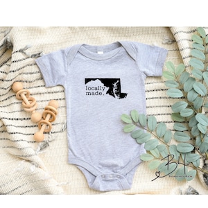 Custom Locally Made State Baby Onesie, locally made, newborn gift, baby shower gift, custom onesie, pregnancy announcement, new baby gift