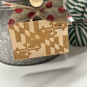 Maryland Flag Christmas Ornament, Rustic MD Flag, Laser Engraved Wood Ornament, Maryland Flag tote bag charm
