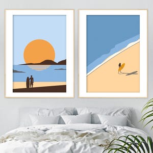 Surf Poster, Modern Surfing Decor, Surfer Girl, Hawaii Surf Art, Surfer Print, Water Sports, Surfer Vintage Set, Go Surfing Hawaii Surfboard