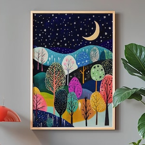 Enchanted Forest Art Print, Fantasy Woods Wall Decor, Magic Forest Ethereal Woodland Painting, Dark Forest Art, Botanical Nature Wall Art