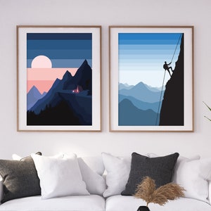 Sunrise Rock Climbing, Extreme Sports, Adventure Set of 2, Bouldering, Mountain Climbing, Rock Climbing Art, Nordic Mountains Nature Gift image 1