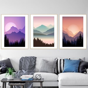 Nordic Mountain Landscape 3 Piece Set, Abstract Panorama Wall Art ...
