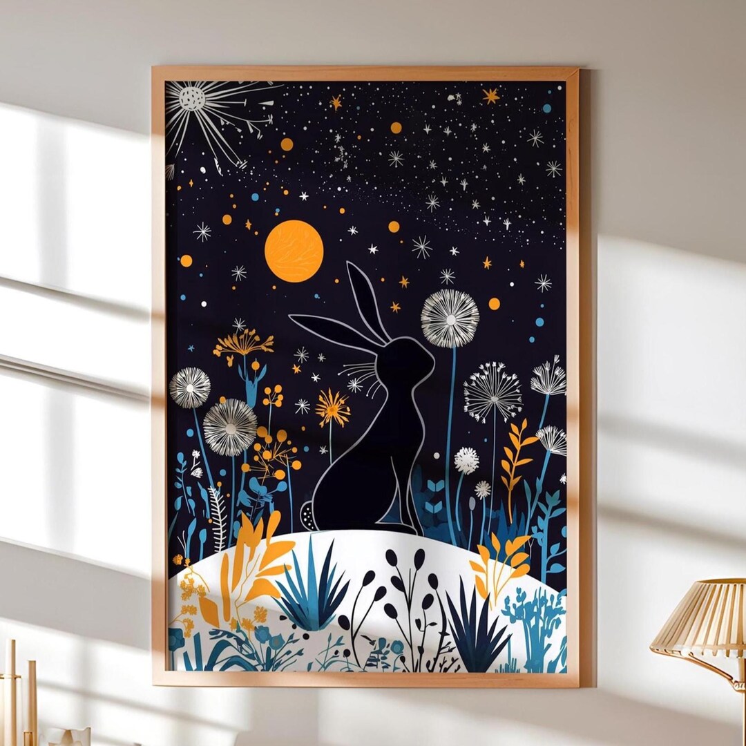 Kurbits Rabbit Art Print: Scandinavian Celestial Nursery Decor - Etsy