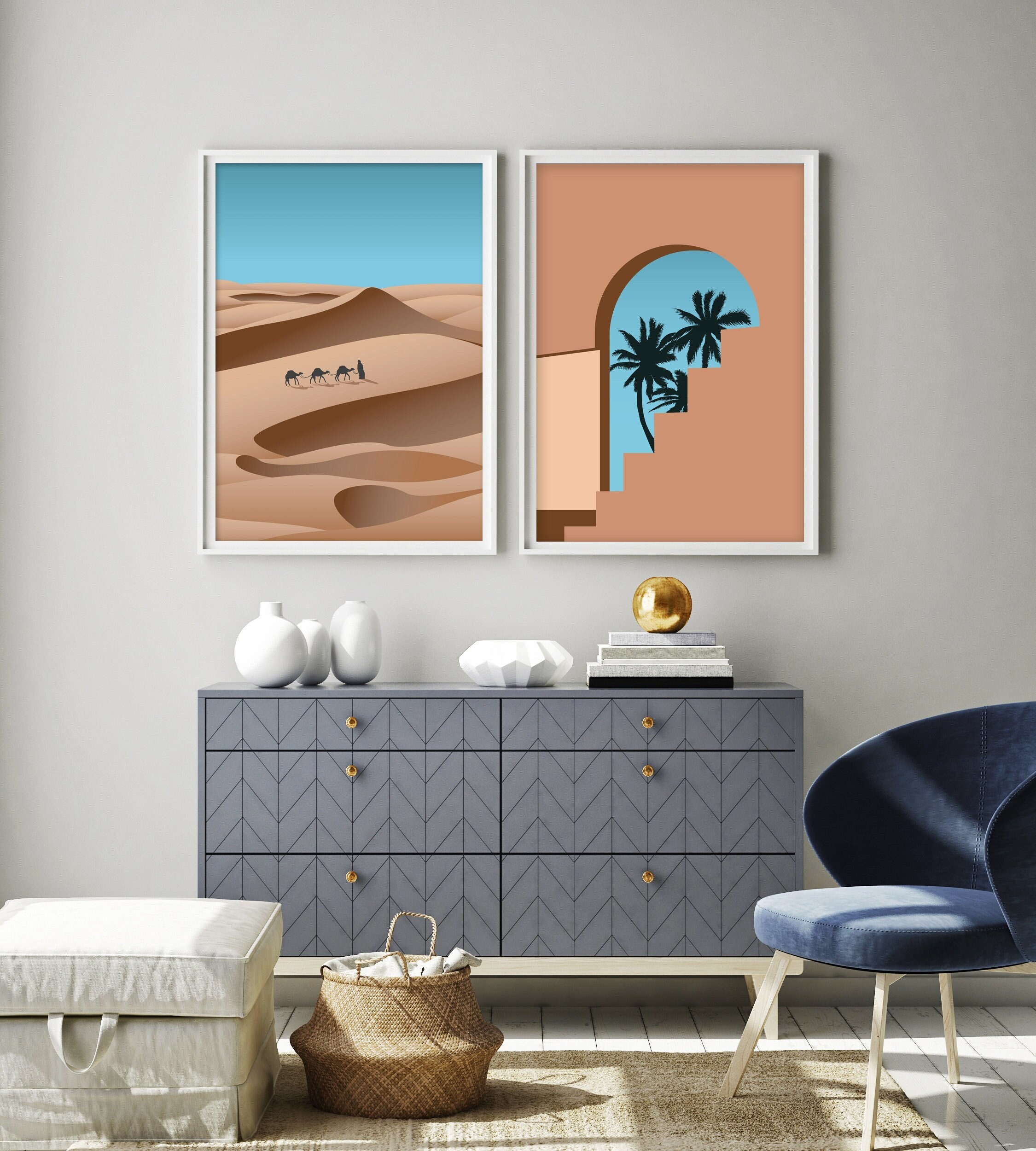 Sahara Desert Art Print Set: Camel & Moroccan Scenery