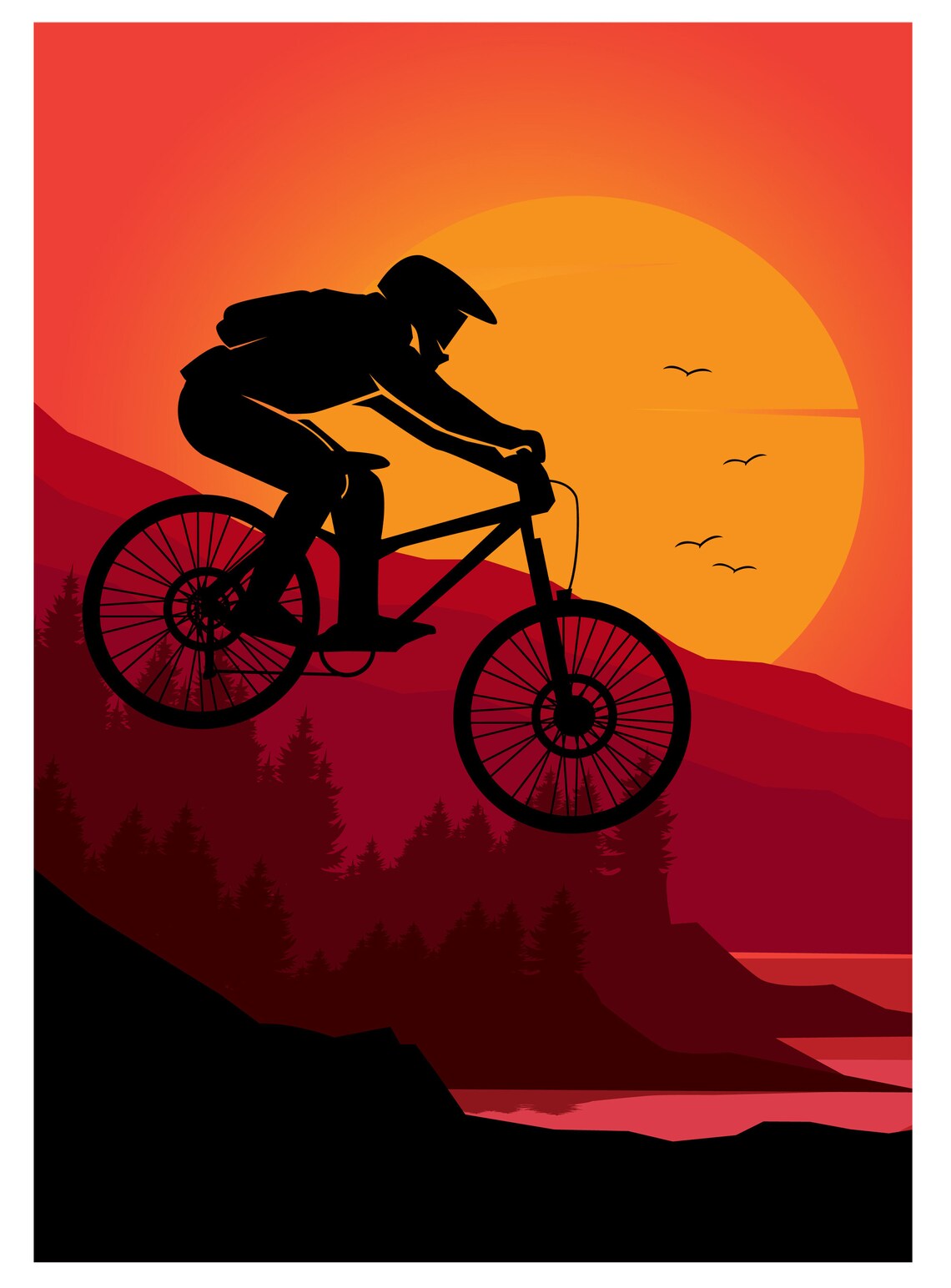 Mountain Bike Jump Set 3 Cycling Art Print Bicycle Racing Etsy UK