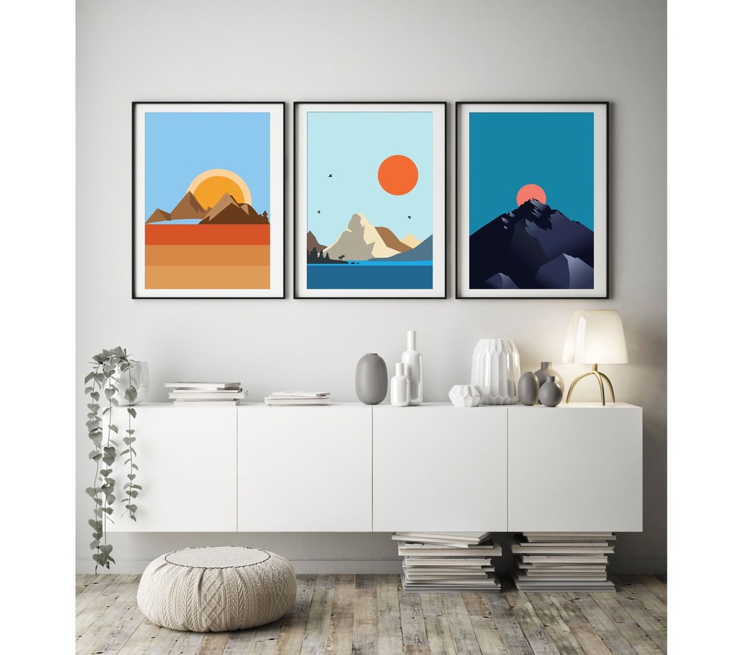 Minimalist Mountain Landscape Art Print: Vibrant Sunrise Panorama - Etsy