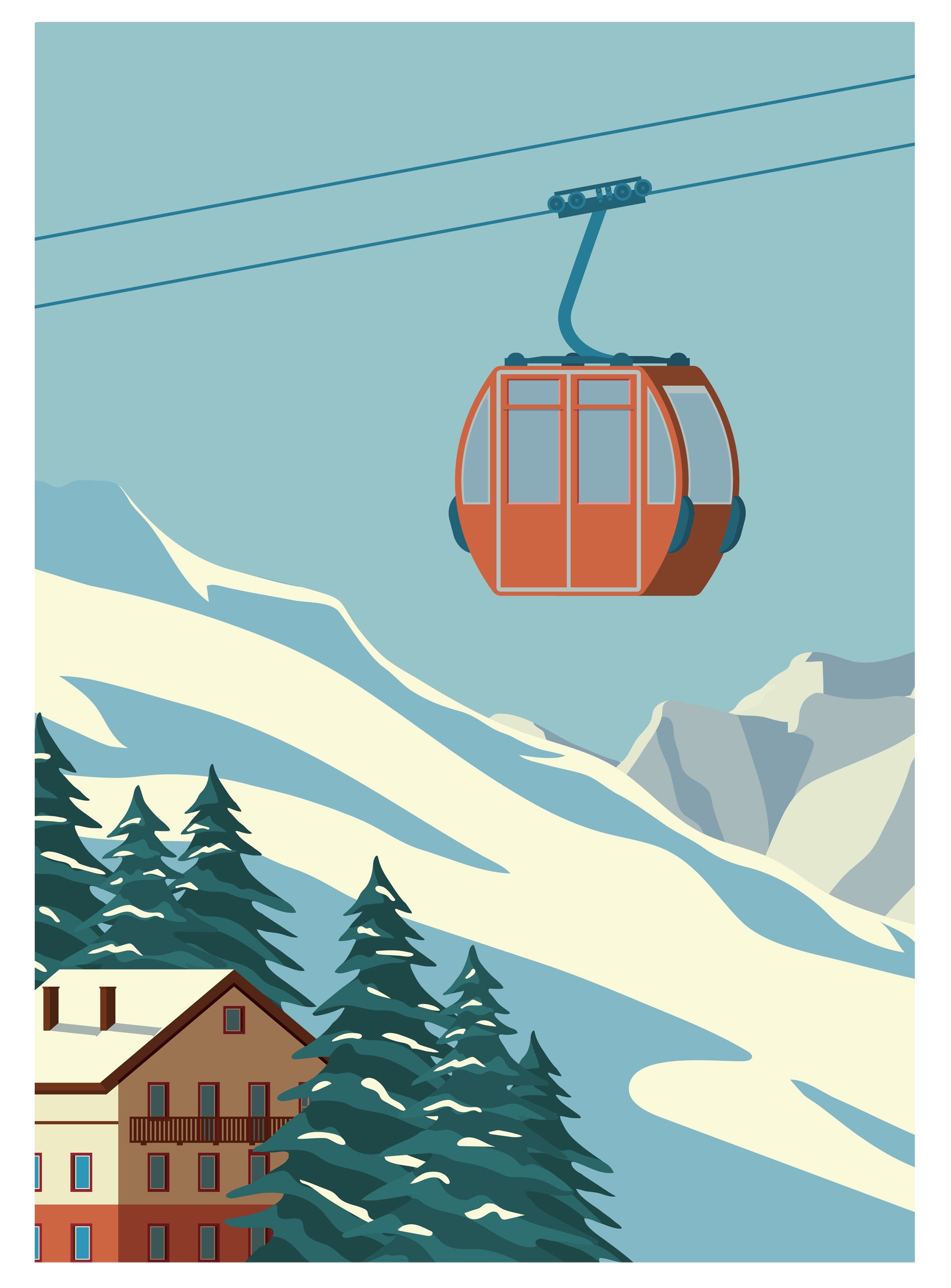 Sunny Winter Mountain Art Set Winter Skiing Prints Snow Ski - Etsy
