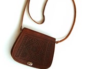 Tooled leather bag, Brown ladies tooled leather purse, handmade moroccan Tooled bag.