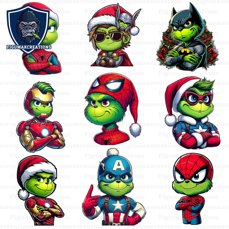 10 Superhero Christmas PNG Bundle, Boys Christmas Png, Superhero Green