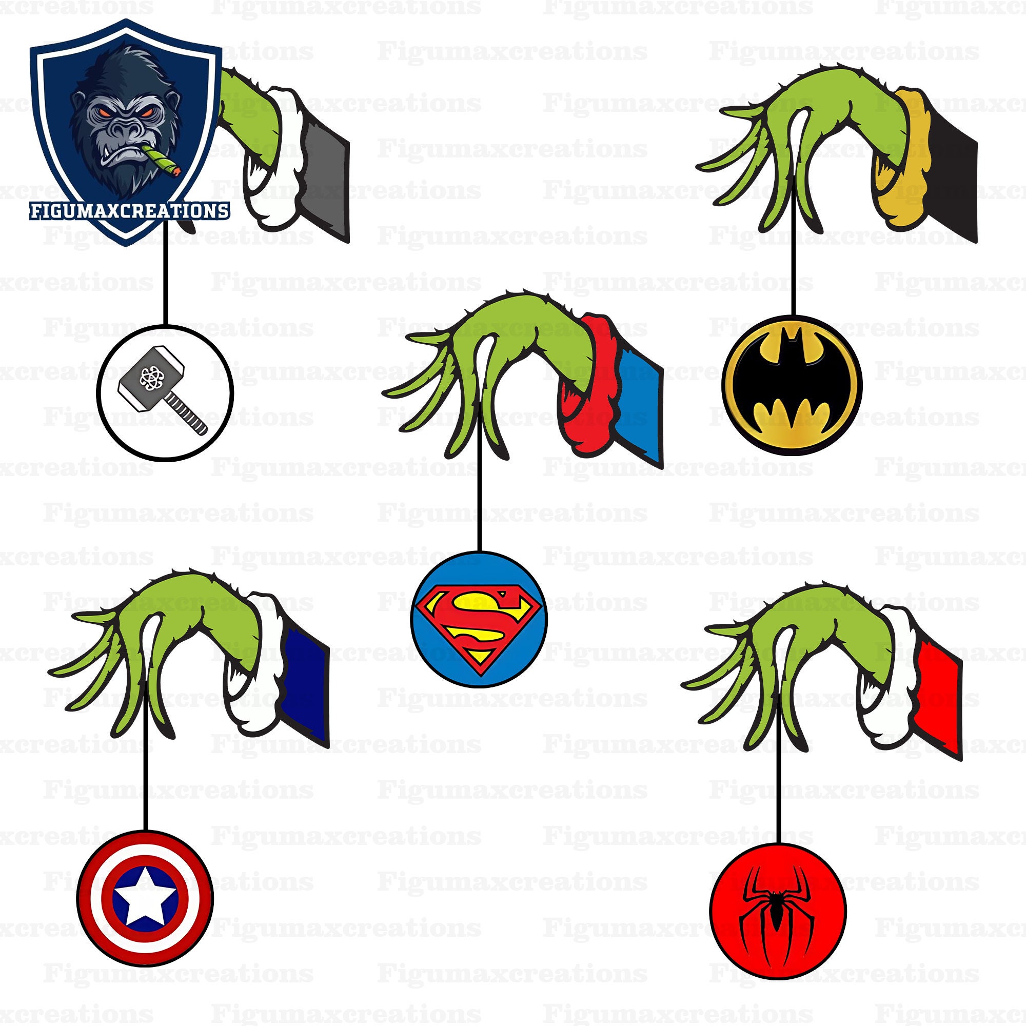10 Superhero Christmas PNG Bundle, Boys Christmas Png, Superhero Green