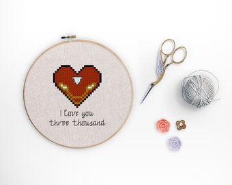 I love you 3000 Iron Man Avengers End Game Cross Stitch Pattern
