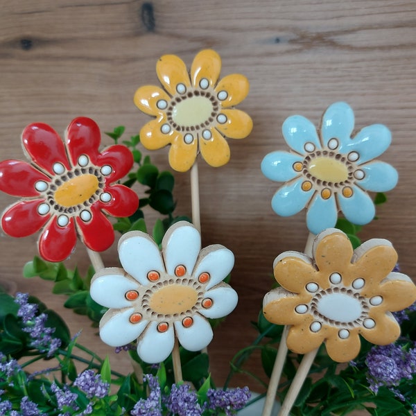 Keramik Blumen Stecker,Blumenstecker aus Keramik,Topfstecker, Keramikblumen