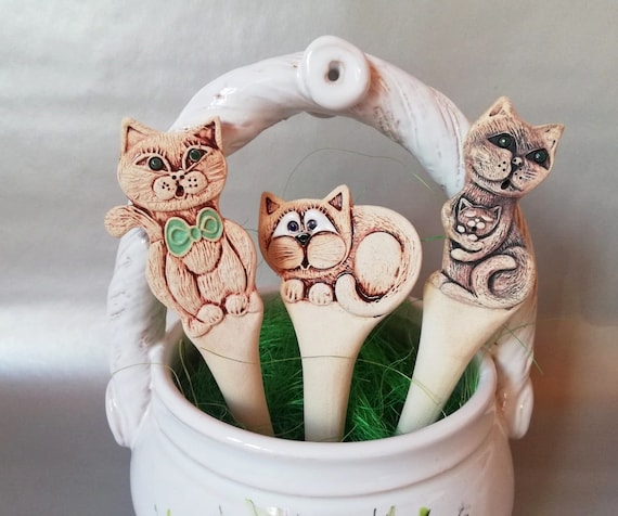 Dekostecker Katzen Keramik Blumenstecker Garten Beet Etsy