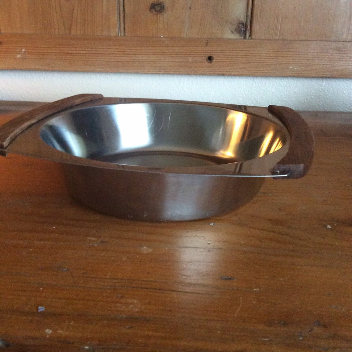 Vintage Stainless Steel Serving Bowl Dish 1970s Wooden Handles Etsy