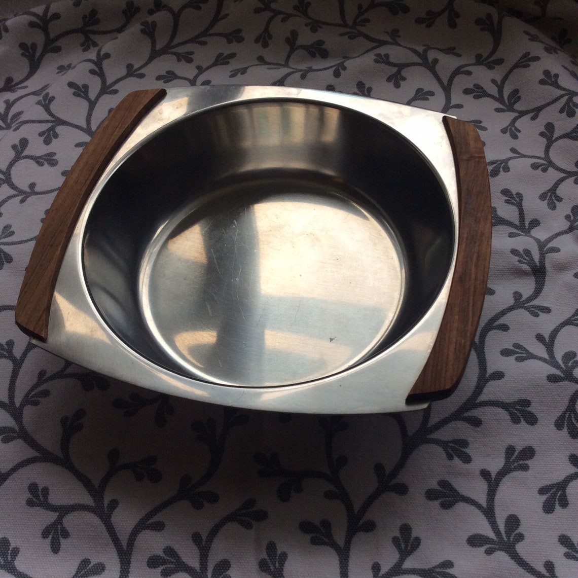 Vintage Stainless Steel Serving Bowl Dish 1970s Wooden Handles Etsy