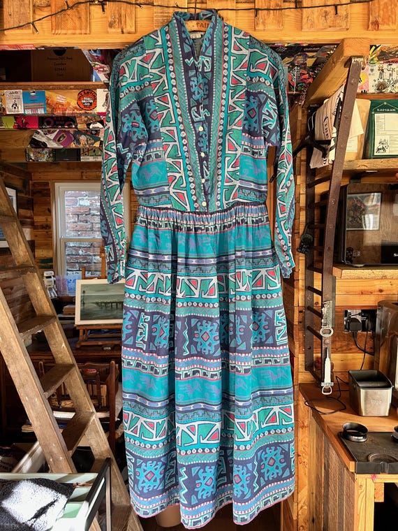 Vintage Monsoon Cotton Dress Made in India 1980s Fits Size 8/10