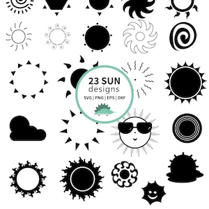 Sun silhouette, Svg, Eps, Dxf, Png, sun clipart, suns vector, sun illustrations bundle, Digital file
