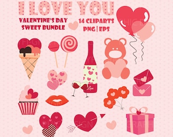 Valentine's Day Clipart, Digital Valentine Day set, Valentine Instant Download, Valentine EPS and PNG bundle, valentine clipart pack