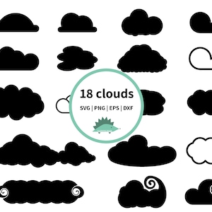Clouds silhouette , Svg, Eps, Dxf, Png, Cloud clipart, Cloud vector, Cloud illustrations bundle, Digital file