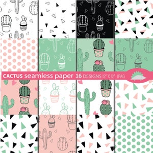 Cactus Achtergrond, cactussen plakboek papier, catus digitaal papier, cactus papier, cactus JPG, cactus naadloze patronen, zwarte n witte cactus jpg