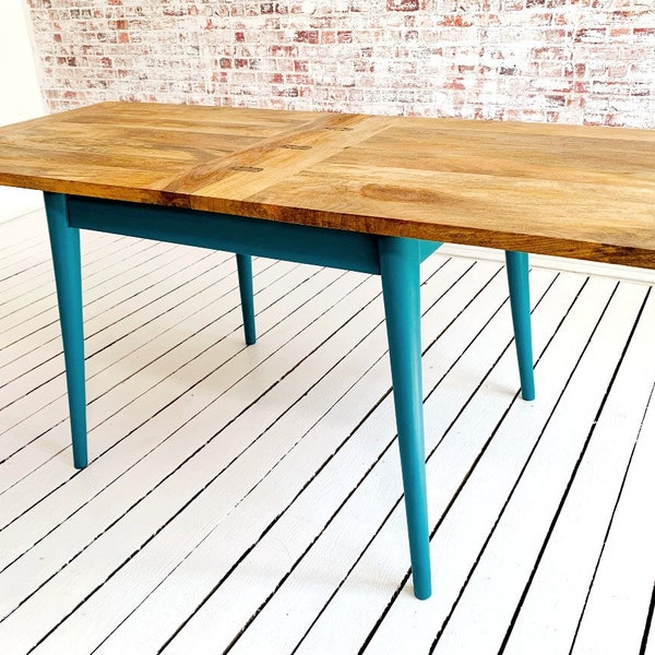 Extendable Mid-Century Rustic Modern Folding Dining Table Painted Finish