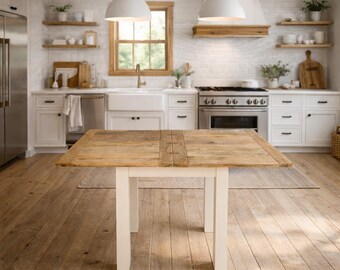 Petite Square Leg Extending Rustic Farmhouse Dining Table Painted Finish