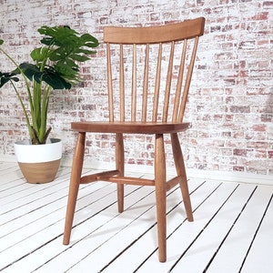 Pair Of Modern Rustic Spindle Back Kitchen Dining Chairs Mid-Century