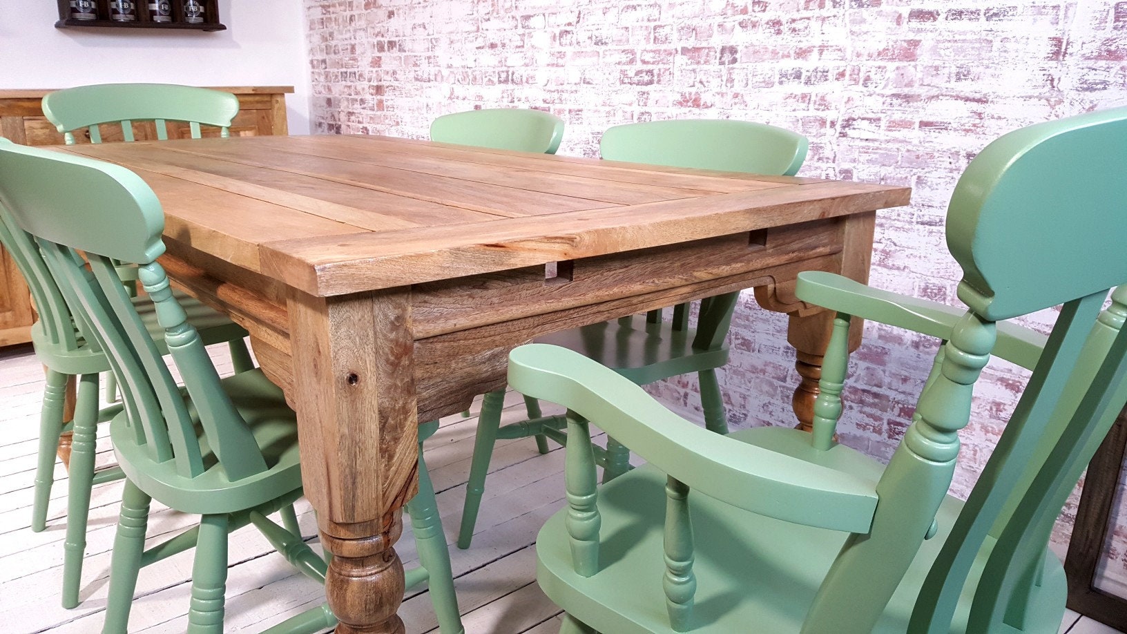 Large Rustic Extending Kitchen Dining Table Set With Turned Legs \u0026 Painted  Chairs 10-12 Persons - Etsy, image size:1632x918