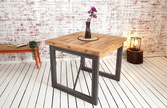 Extending Industrial Rustic Dining Table Drop Leaf Hardwood