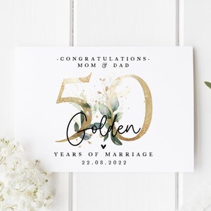Carte personnalisée pour 50e anniversaire de mariage | 50 ans d'or | Félicitations 50 ans | 50e anniversaire de mariage | Maman et papa