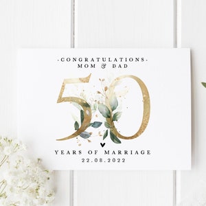 Carte personnalisée pour 50e anniversaire de mariage | 50 ans d'or | Félicitations 50 ans | 50e anniversaire de mariage | Maman et papa