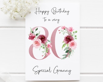 Carte 80e anniversaire | 80e anniversaire | Carte d'anniversaire de grand-mère | Carte d'anniversaire 80 ans pour elle | 80 | Carte d'anniversaire |