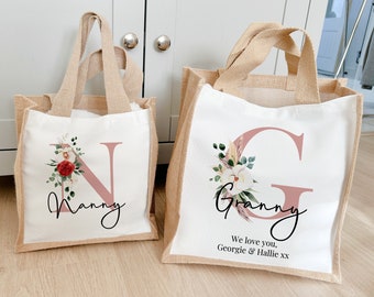 Personalised Shopping Bag Mothers Day Gift Grandparent Gift Teacher  Gift Mum, Nanny, Nan, Nana, Grandma, Granny, Gran -Jute Tote Bag