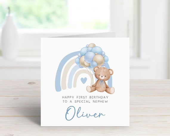 Personalised First Birthday Card, 1st Birthday Card for Son Nephew