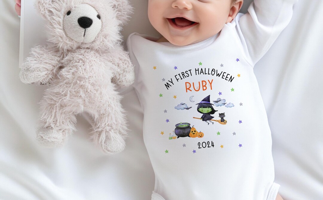 First Halloween Baby Grow, Little Witch, Pumpkin Vest Bib Romper