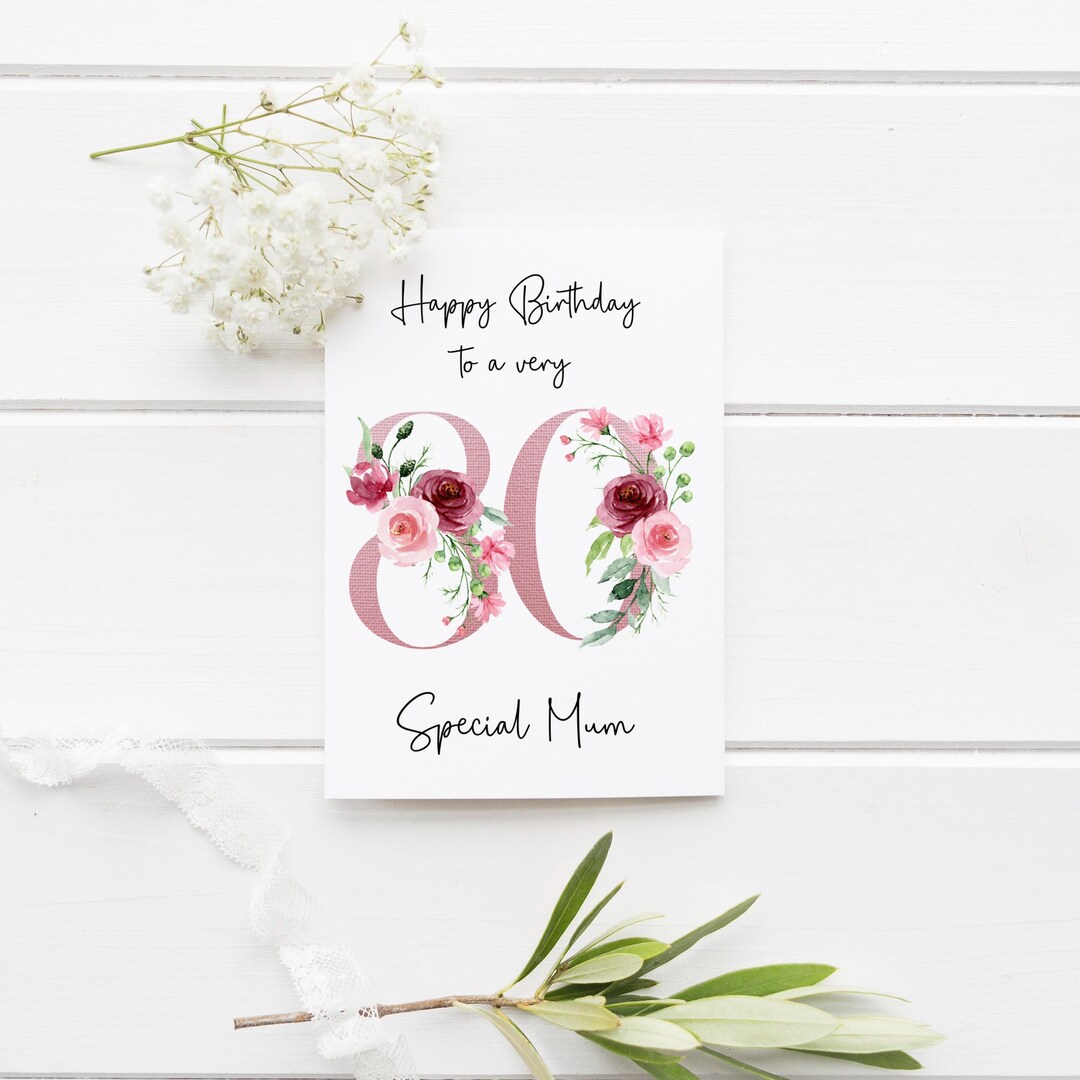 Handgemachte Geburtstagskarte Für Mama – 80. Geburtstag Glückwunschkarte Mit Glitzer, 16x16 Cm