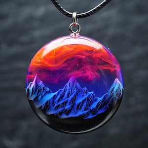 Wood resin pendant Aurora borealis Glow in the dark
