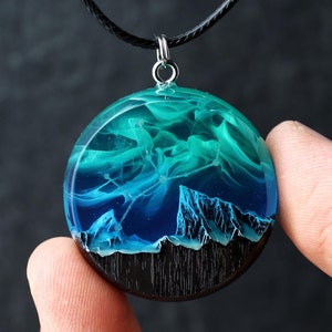 Astrology Jewelry – Handmade Glow Zodiac Wood Resin Pendant, Personalized Northern Lights Gift