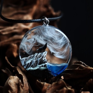 Wolf pendant Wolf Accessory Resin necklace Personalized pendant Wood resin pendant Glow in the dark Mountain pendant Gift for boyfriend