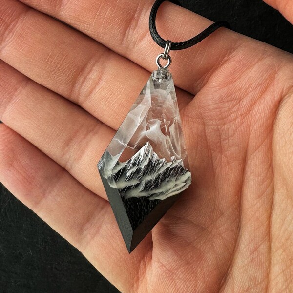 Wood resin mountain pendant Glow in the dark Personalized gift