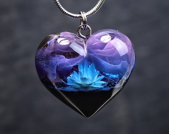 Wood resin pendant Resin necklace Glow in the dark Resin jewelry